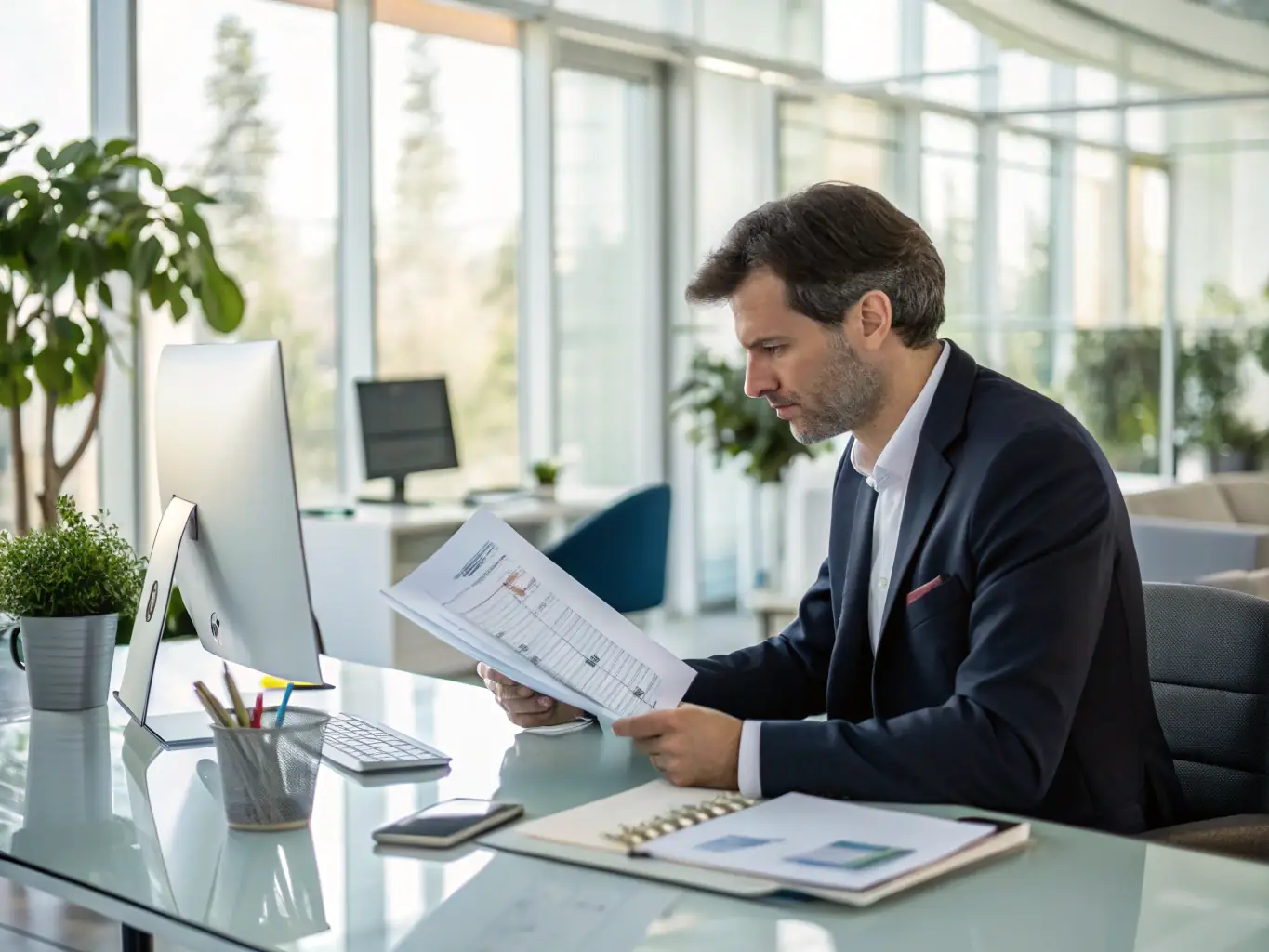 A consultant reviewing a Salesforce testing report, discussing findings and recommendations with a client.